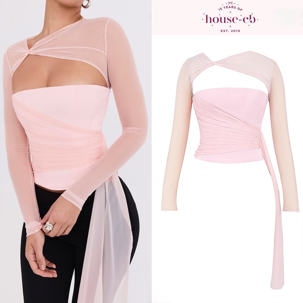 House of CB Pink Mesh Wrap Long-Sleeve Bustier Top